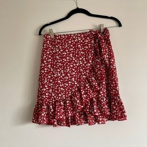 Red floral wrap skirt